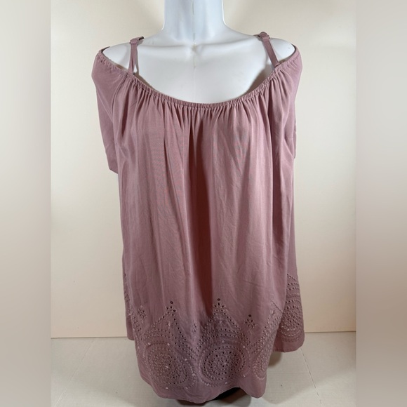 Torrid Cold Shoulder Top Plus Sz 2X Soft Challis Eyelet Embroidered Mauve Blouse - Picture 1 of 10